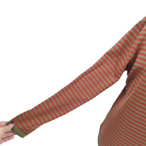 Duluth Trading S'no Sweat Mock Neck Sweater Size M Shirt Stripe Orange Stretch - Picture 3 of 12